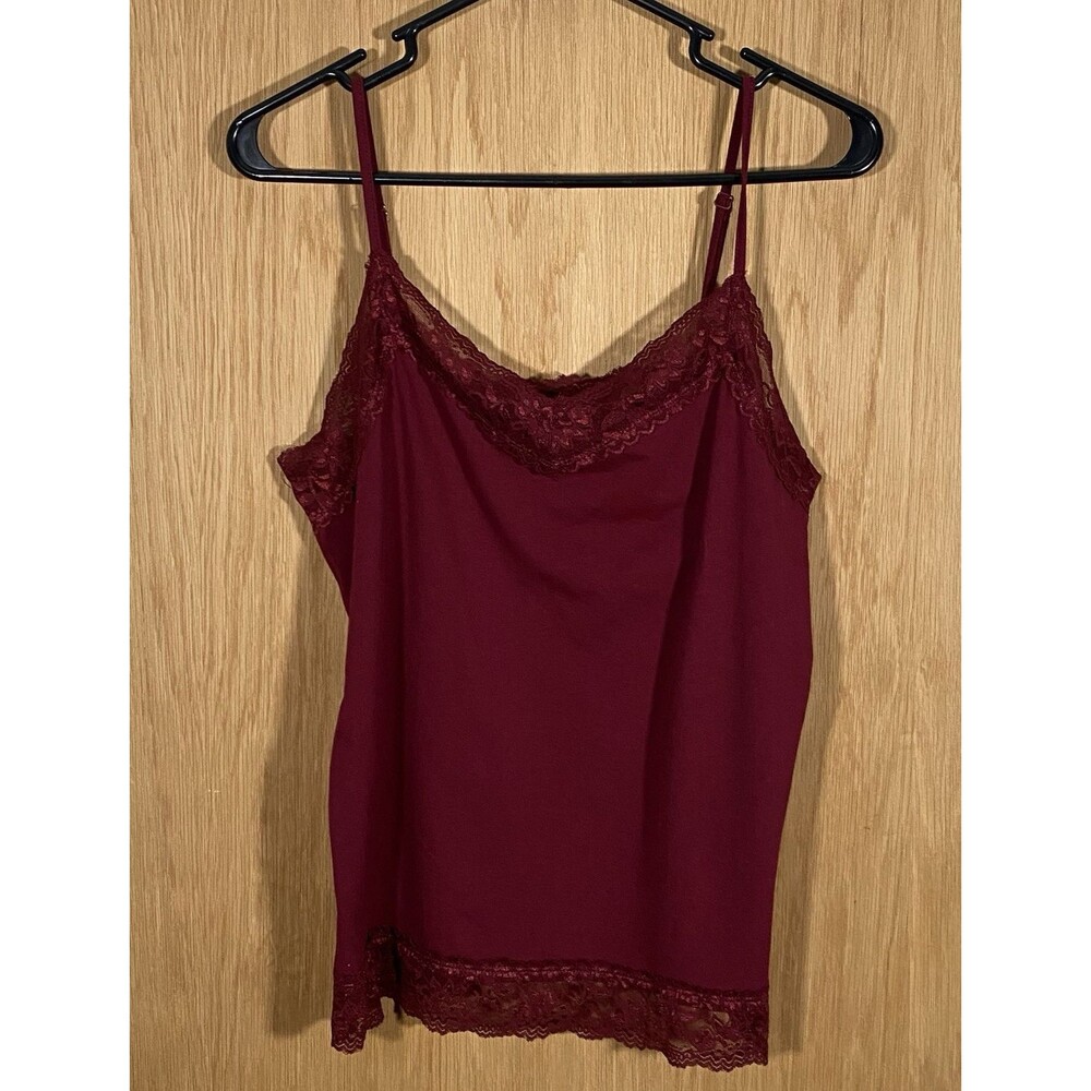 Van Heusen Women's Sz Lg Lace Trim Cami Wine Red Stretch Tank Top WhimsiGoth